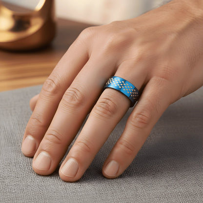 Blue Patterned Statement Ring 5.7cm