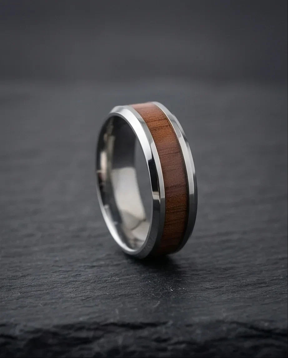 Urban Oak: Handcrafted Wood Inlay Comfort Ring