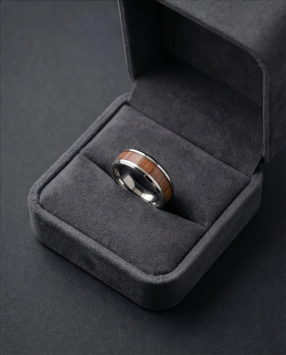 Urban Oak: Handcrafted Wood Inlay Comfort Ring