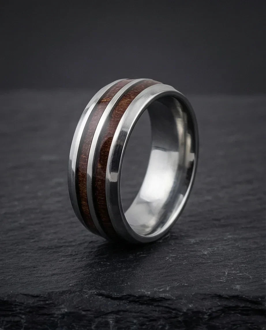 The Timber Path: Koa Wood & Silver Polished Band