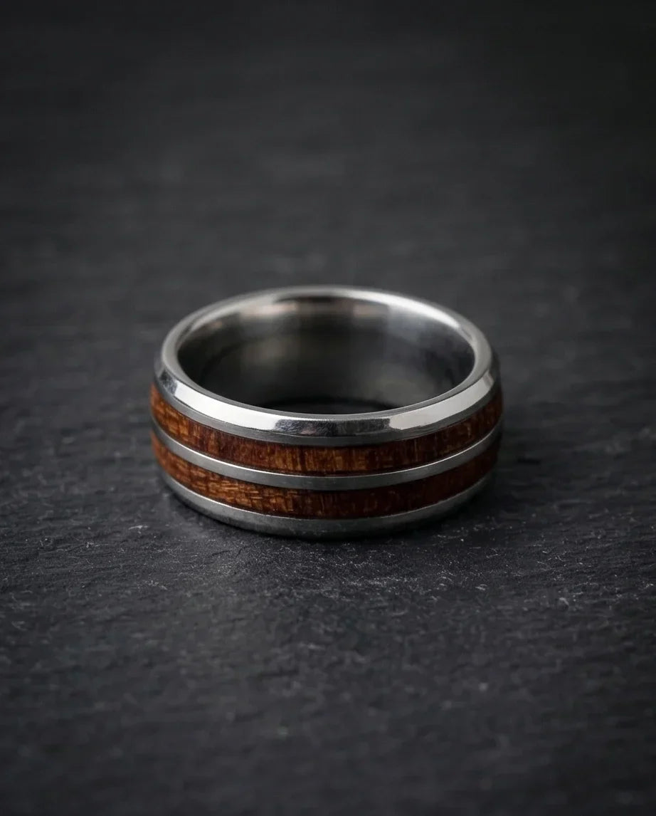 The Timber Path: Koa Wood & Silver Polished Band