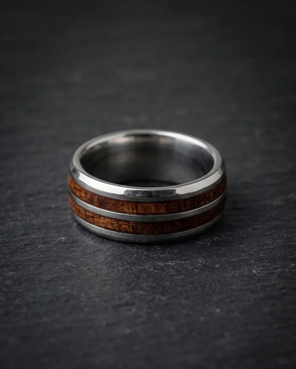 The Timber Path: Koa Wood & Silver Polished Band