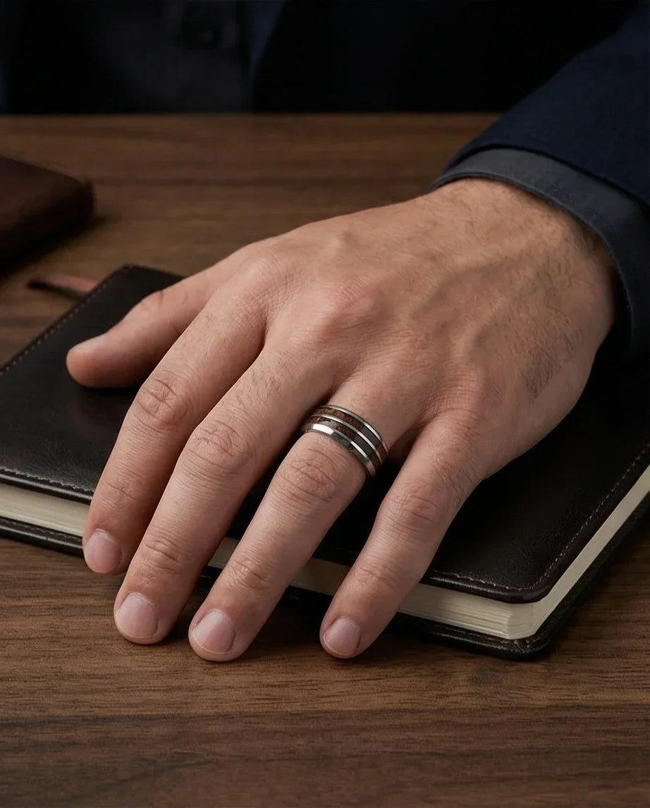 The Timber Path: Koa Wood & Silver Polished Band
