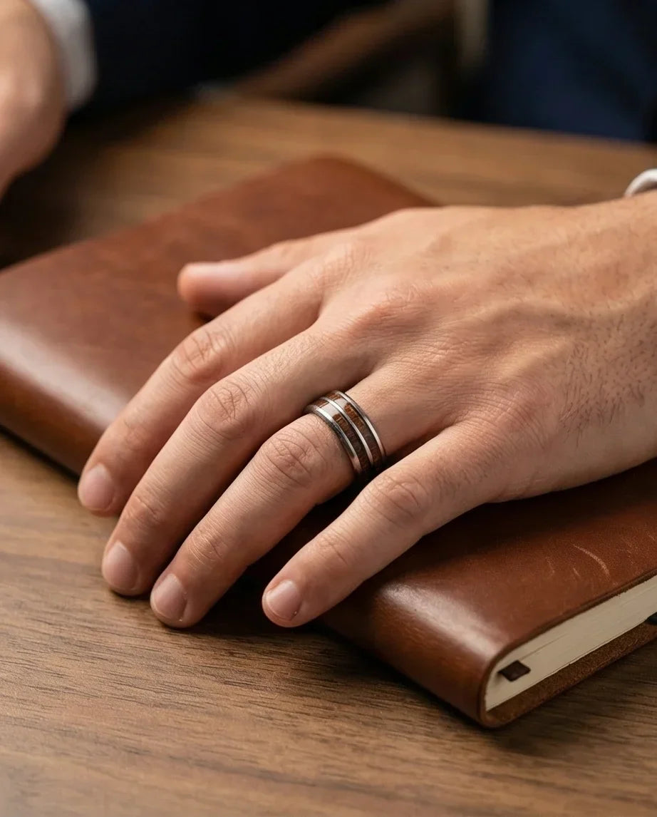 The Timber Path: Koa Wood & Silver Polished Band