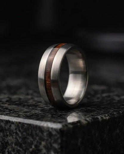 Modern Timber: Matte Silver & Walnut Wood Band