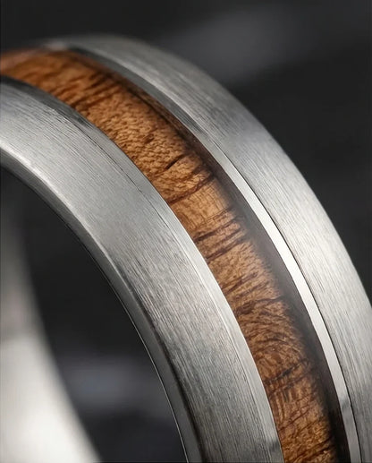Modern Timber: Matte Silver & Walnut Wood Band