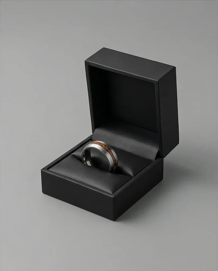 Modern Timber: Matte Silver & Walnut Wood Band