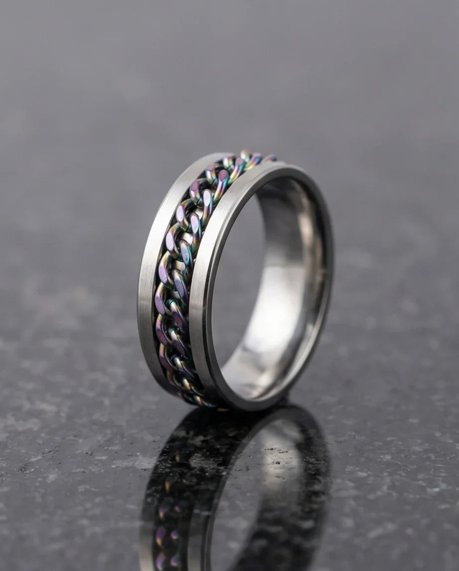 The Prism Pulse: Iridescent Cuban Link Spinner Band