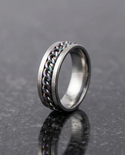 The Prism Pulse: Iridescent Cuban Link Spinner Band