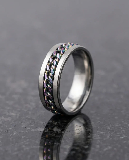 The Prism Pulse: Iridescent Cuban Link Spinner Band