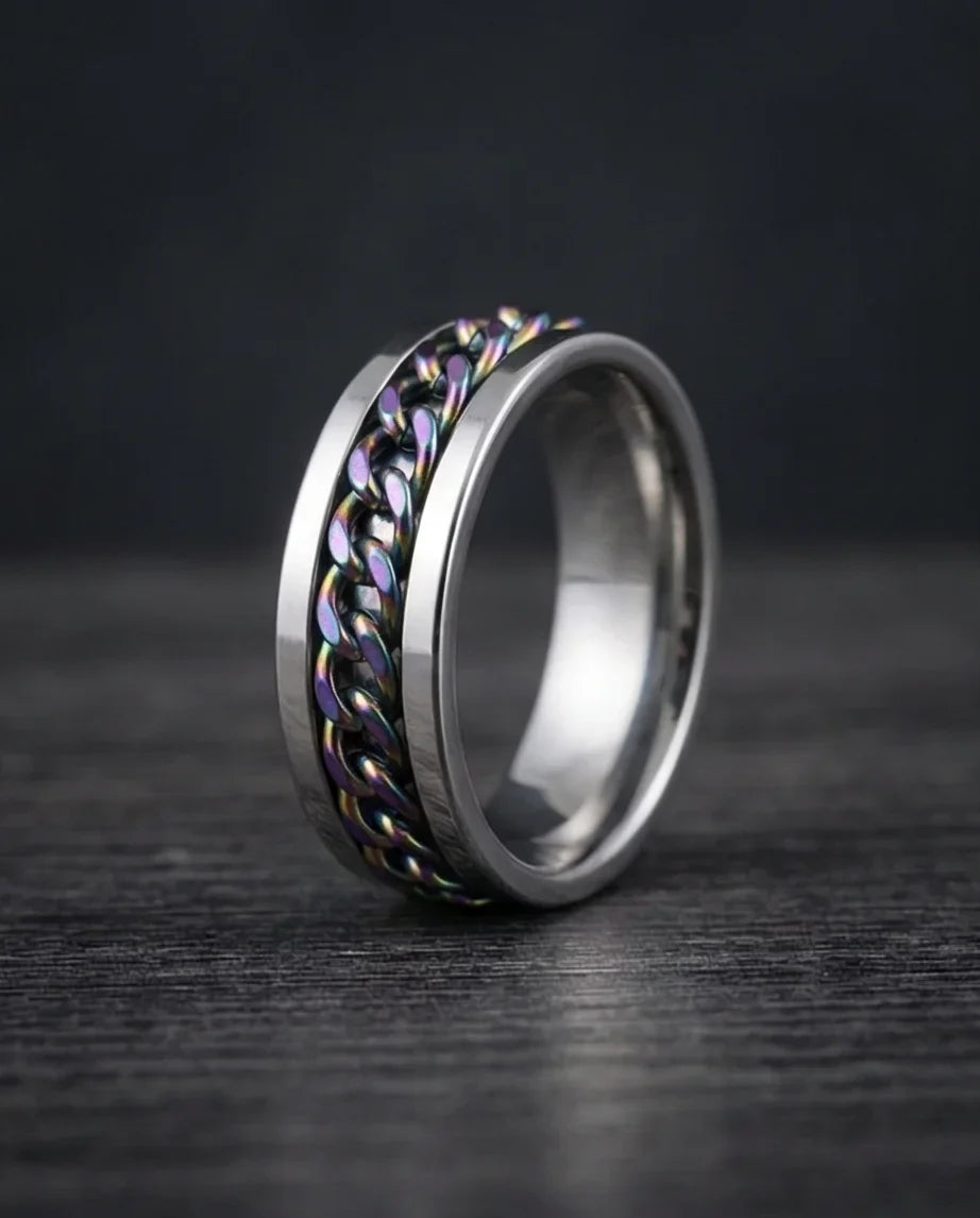 The Prism Pulse: Iridescent Cuban Link Spinner Band