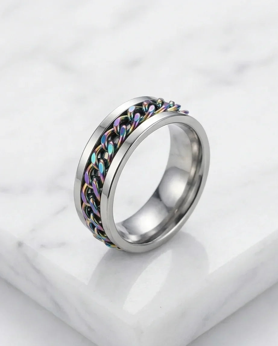 The Prism Pulse: Iridescent Cuban Link Spinner Band