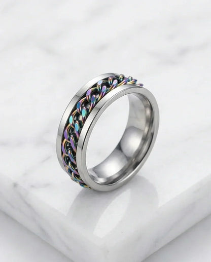 The Prism Pulse: Iridescent Cuban Link Spinner Band