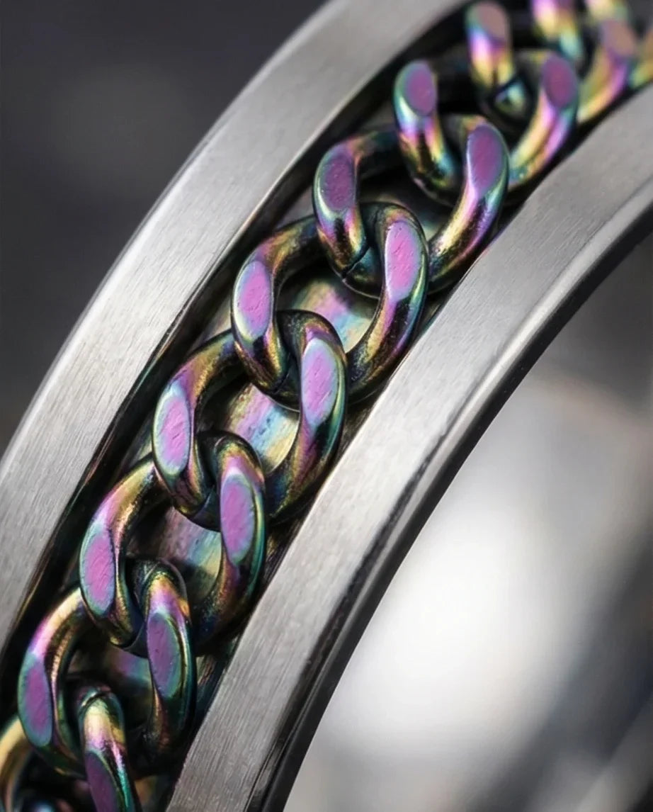 The Prism Pulse: Iridescent Cuban Link Spinner Band