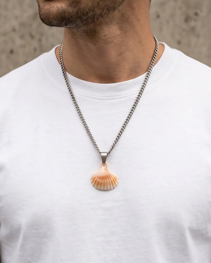 Silver Natural Seashell Pendant Chain Necklace