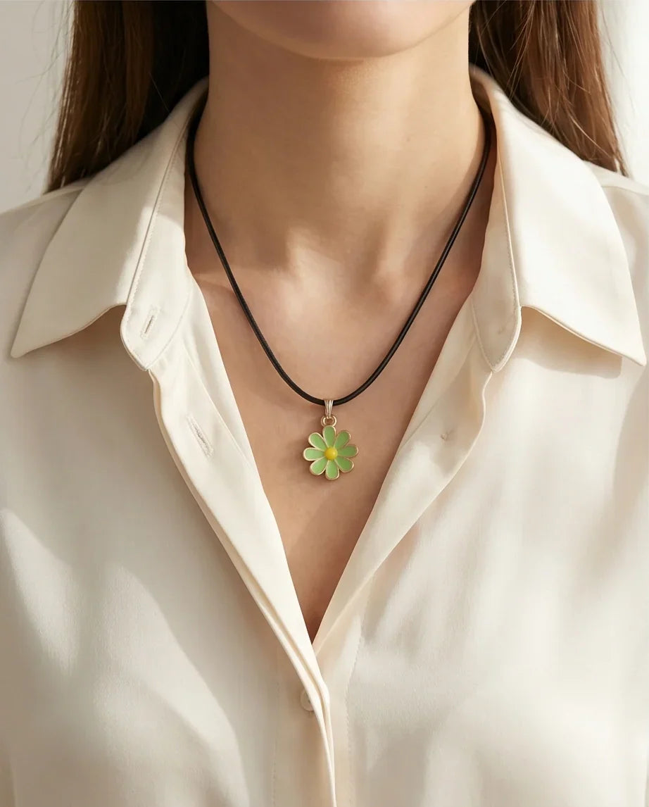 Gold and Light Green Daisy Necklace