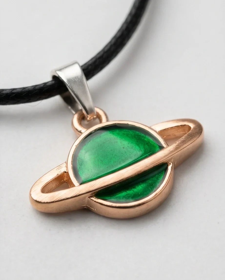 Gold and Green Saturn Planet Necklace