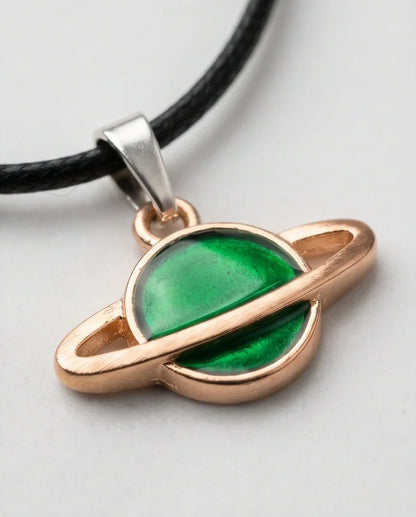 Gold and Green Saturn Planet Necklace