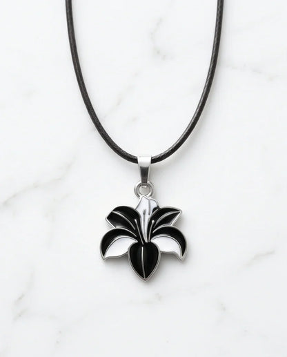 Bold Black and White Lily Enamel Pendant Necklace