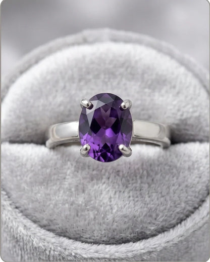Sterling Silver Oval Amethyst Solitaire Ring
