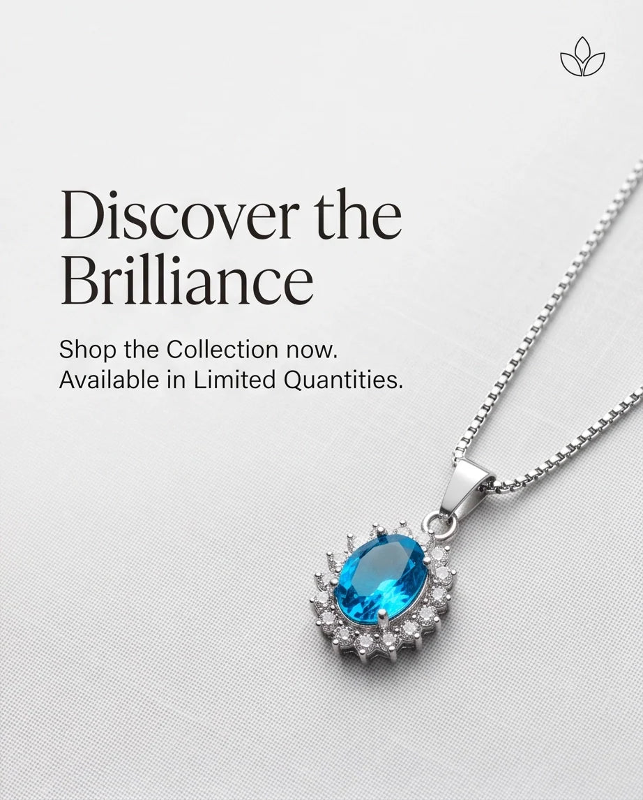 Silver Aquamarine Blue Oval Halo Medallion Pendant Necklace