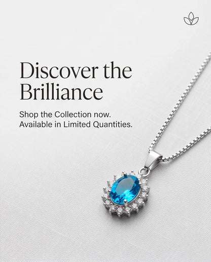 Silver Aquamarine Blue Oval Halo Medallion Pendant Necklace