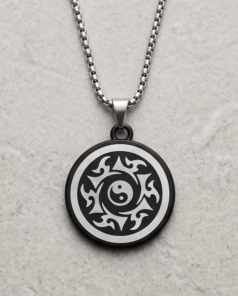 Yin Yang Tribal Sun Medallion Pendant Box Chain