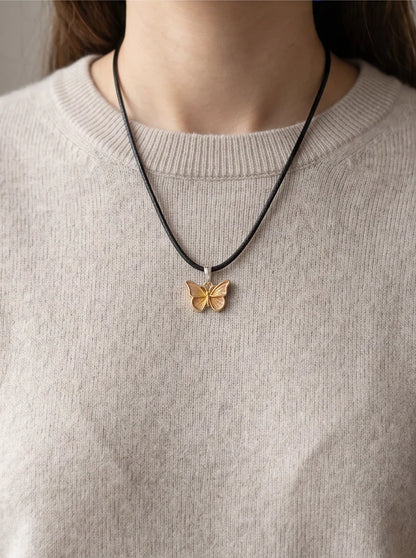 Gold & Rose Gold Butterfly Pendant Necklace