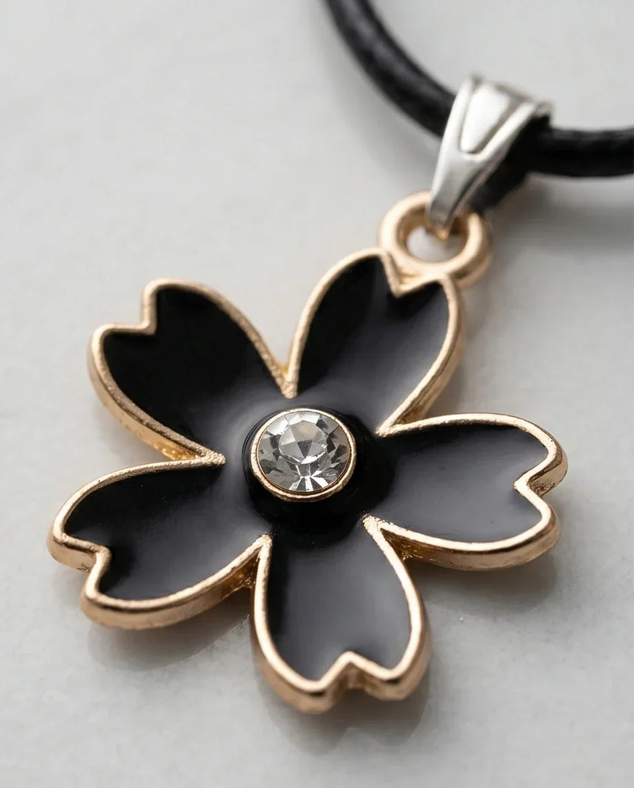 Gold and Black Cherry Blossom Necklace