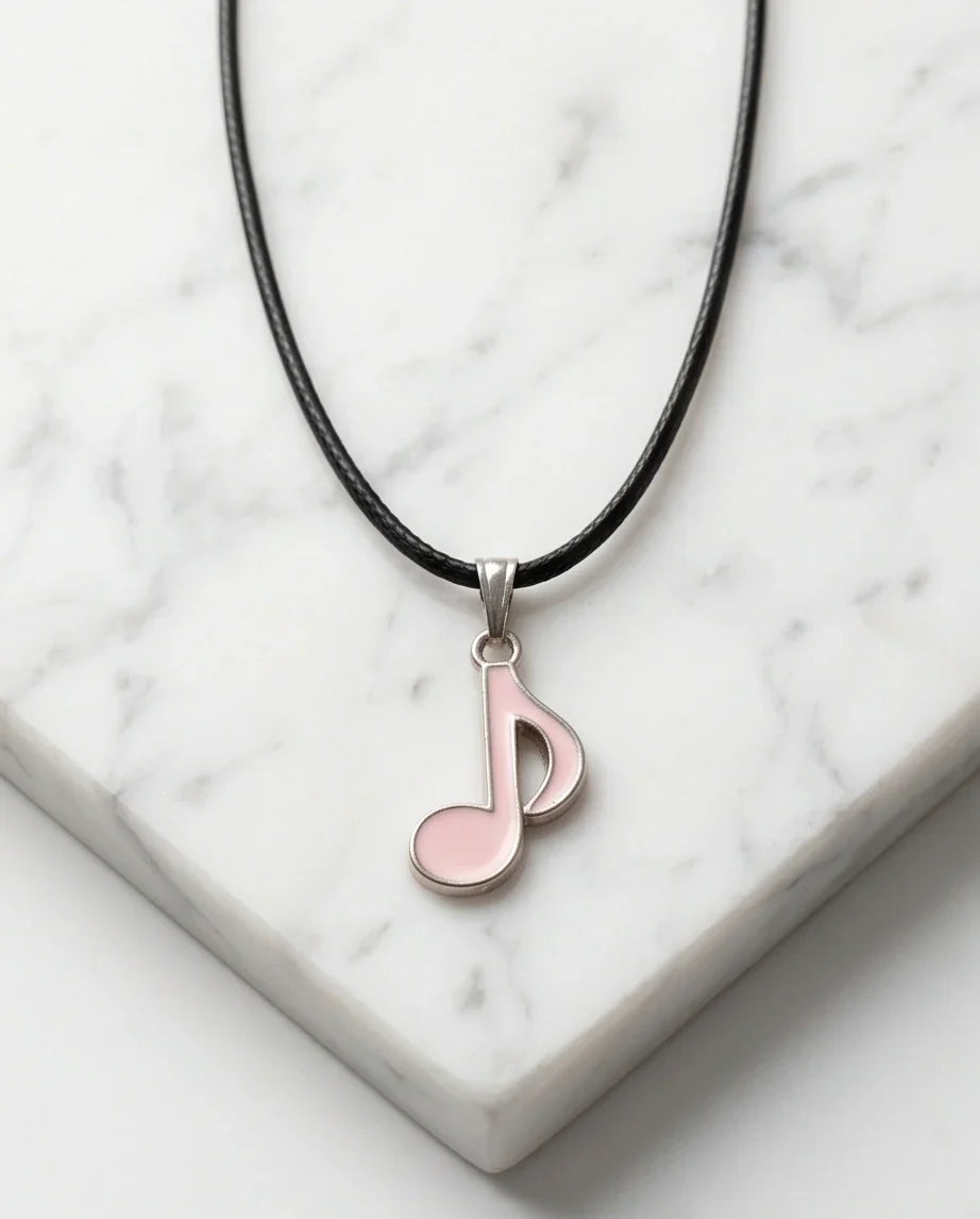 Silver and Pink Eighth Note Necklace