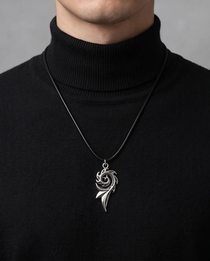 Silver Tribal Swirl Flame Cord Necklace