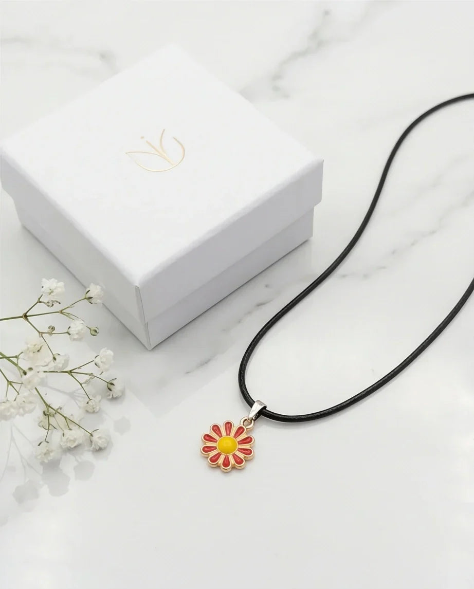 Gold and Red Flower Pendant Necklace