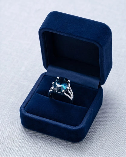 Silver Oval Sapphire Gemstone Solitaire Ring