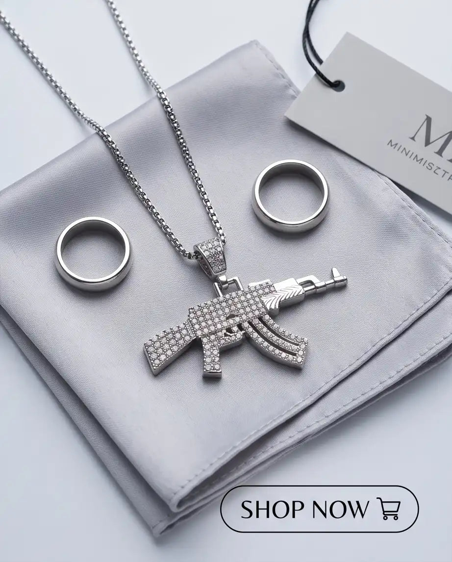 Iced AK-47 Rifle Pendant Box Chain