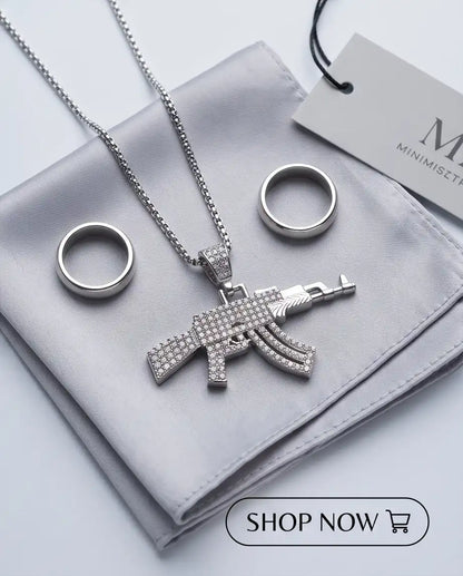 Iced AK-47 Rifle Pendant Box Chain
