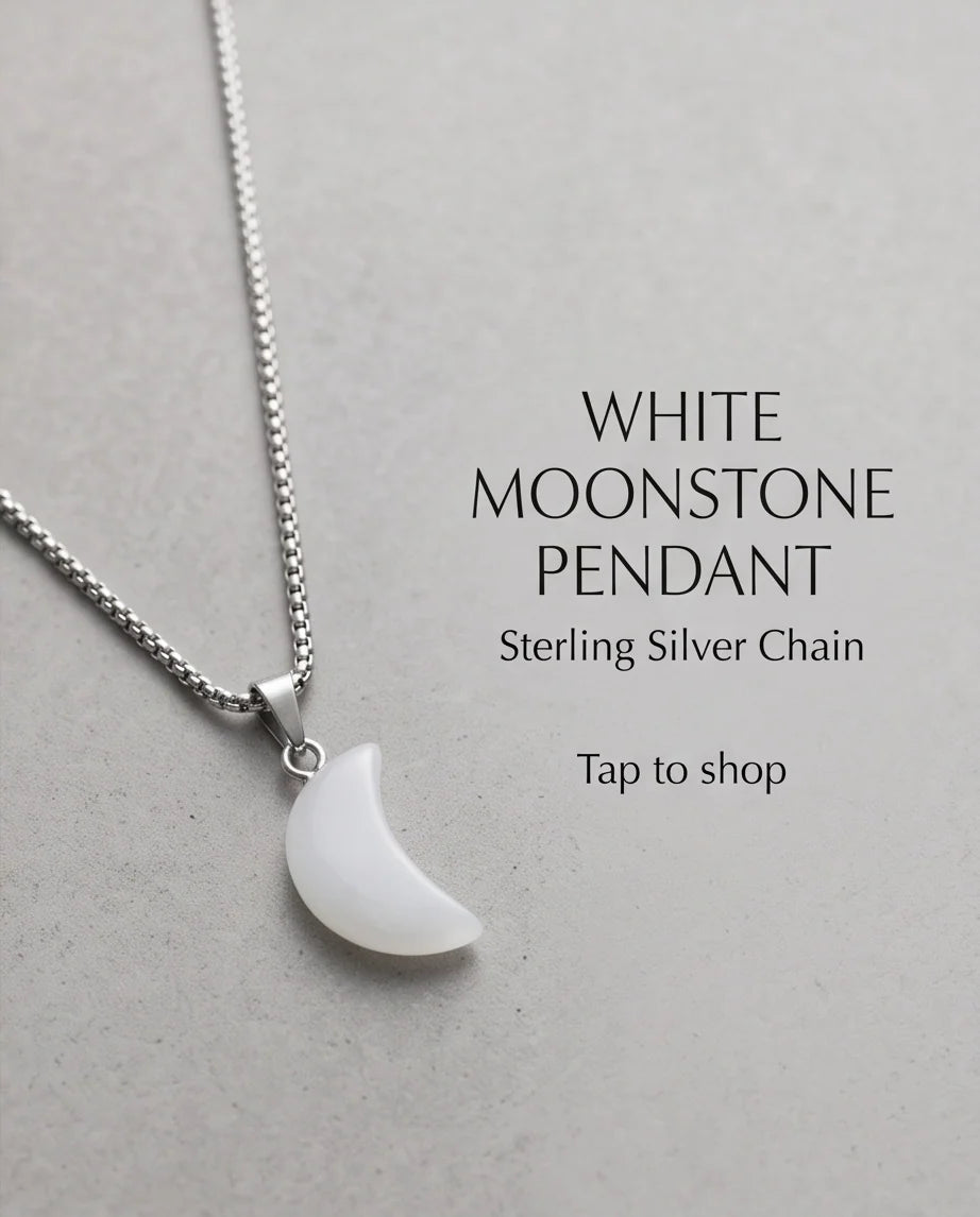 Silver Opal White Crescent Moon Pendant Necklace