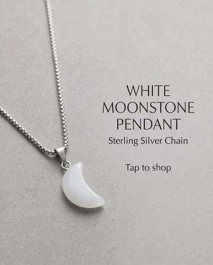 Silver Opal White Crescent Moon Pendant Necklace