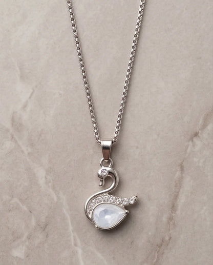 Silver Mother of Pearl Swan Pendant Necklace
