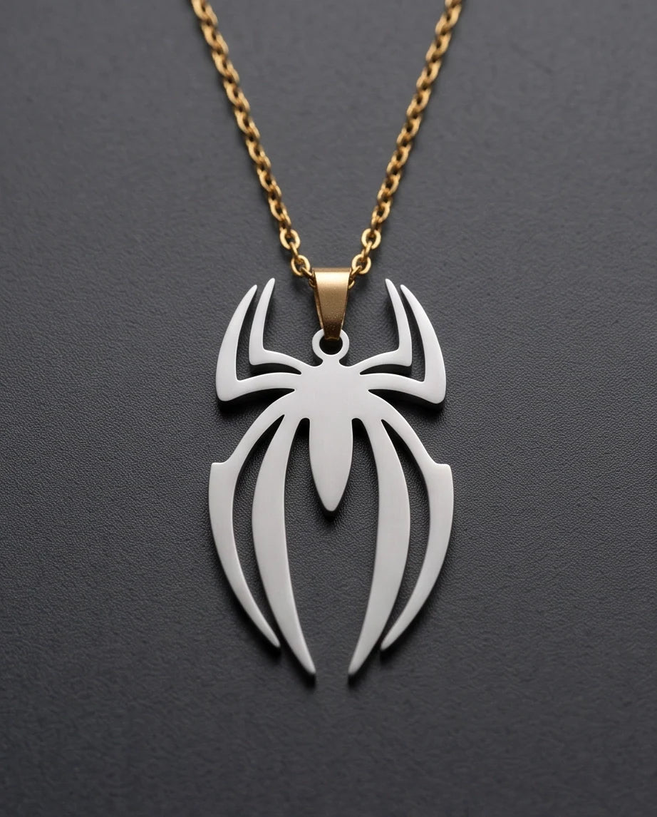 Silver Tribal Spider Emblem Pendant Necklace