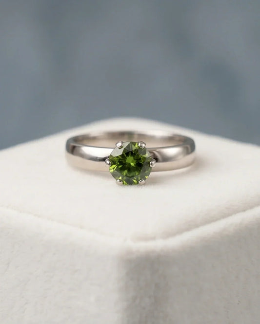 Sterling Silver Round-Cut Olive Green Solitaire Ring