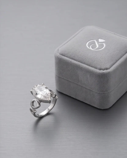 Clear Gemstone Prong-Set Teardrop Loop Silver Ring