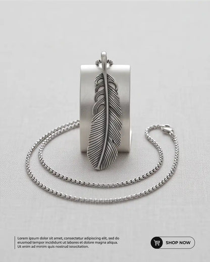 Antiqued Feather Blade Pendant Box Chain