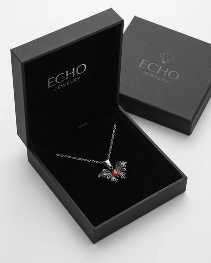 Black Gothic Butterfly Red Gem Pendant Necklace