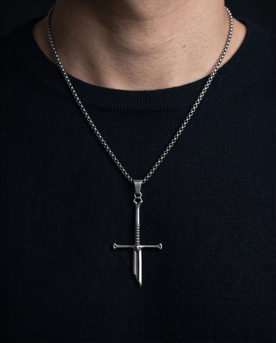 Silver Broken Sword Pendant Necklace