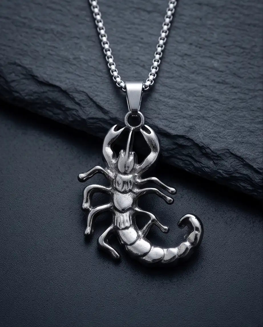 Sculpted Scorpion Pendant Silver Box Chain Necklace