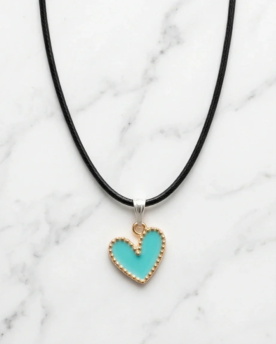 Gold and Turquoise Beaded Heart Necklace