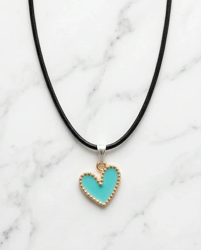 Gold and Turquoise Beaded Heart Necklace