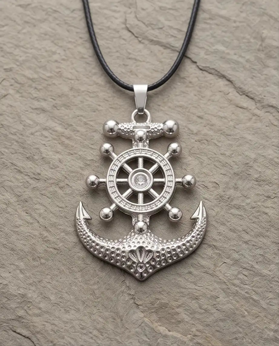 Nautical Ship Wheel Anchor Pendant Box Chain