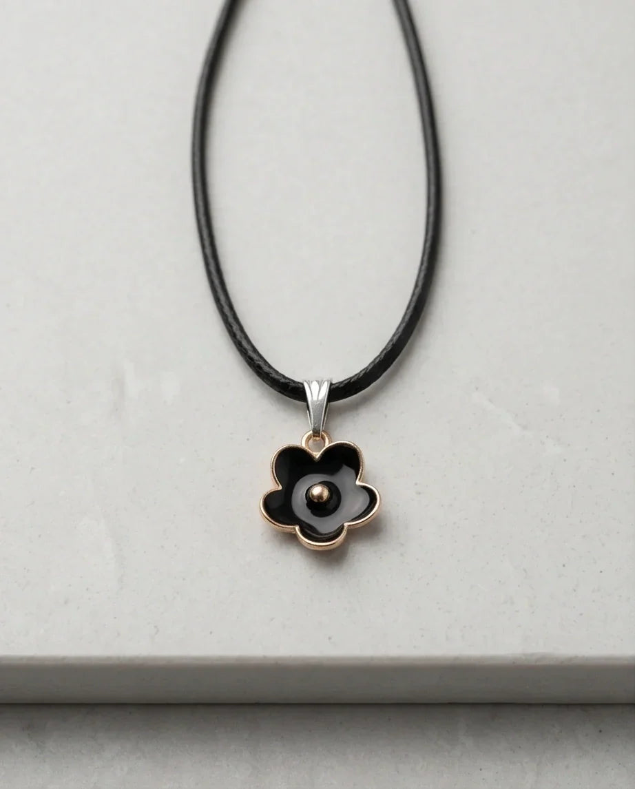 Gold and Black Minimalist Flower Necklace