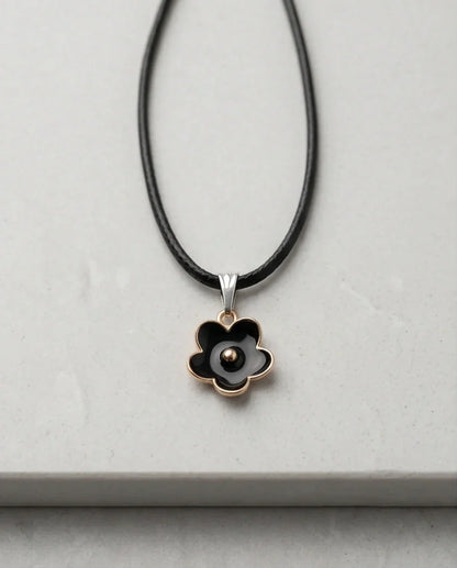 Gold and Black Minimalist Flower Necklace